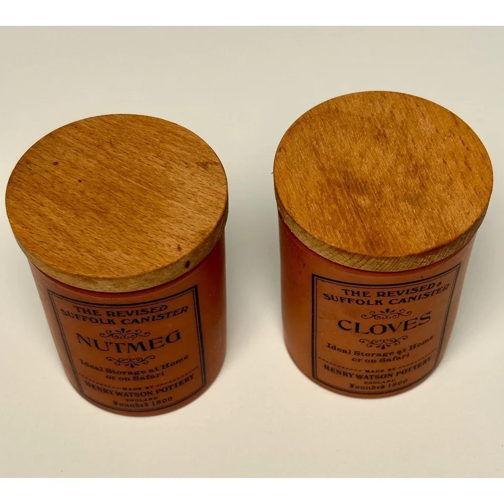 Henry Watson Pottery Spice Canister Set Small Terracotta Nutmeg Cloves Suffolk